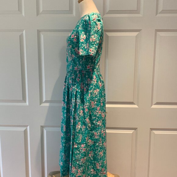 Vintage SS turquoise and pink Laura Ashley cotton dress US 10 - Picture 5 of 11